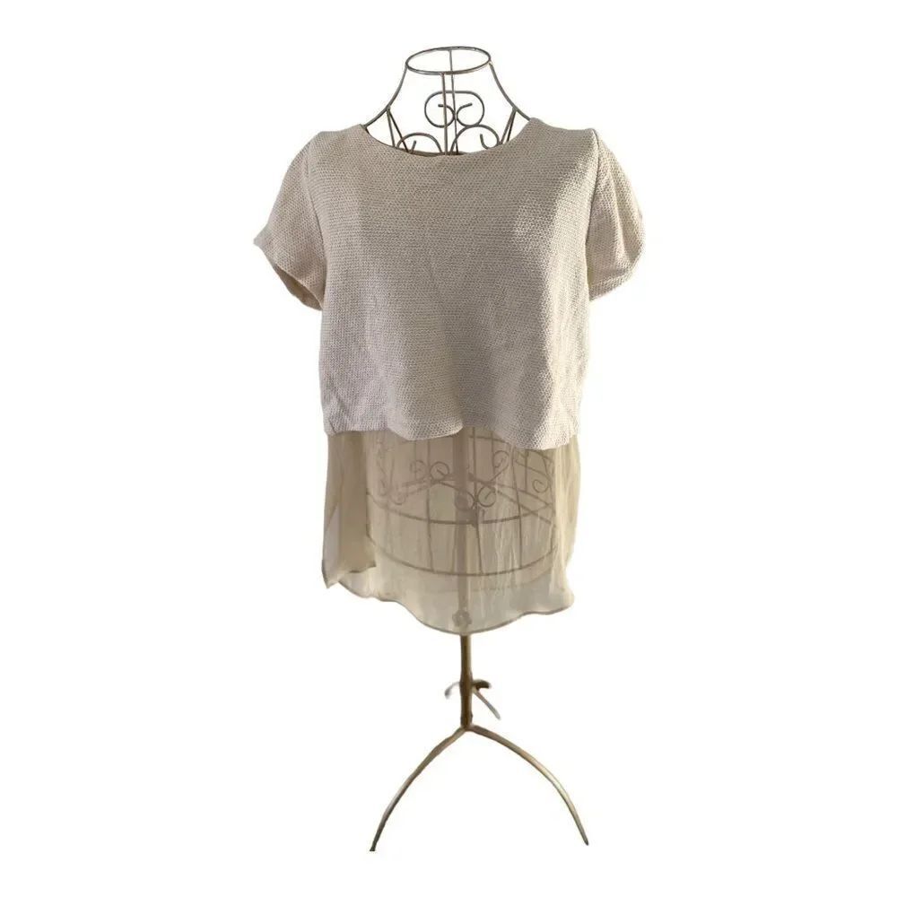 Zara Knit Two-Tone Layered Crop Top Sheer Underlay Cream Size L